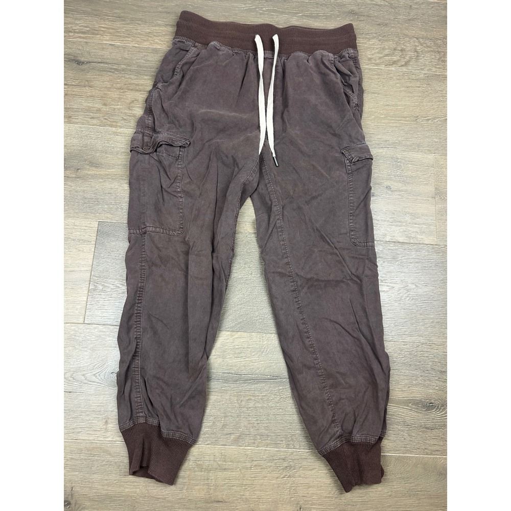 Aerie Women Brown Cargo Jogger Pants Ribbed Waist Drawstring Size Small